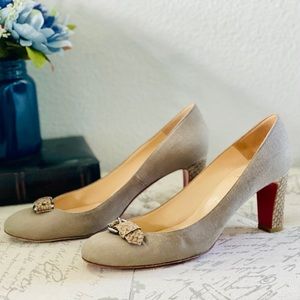 Louboutin Cadrilla Canvas & Reptile Short Heel